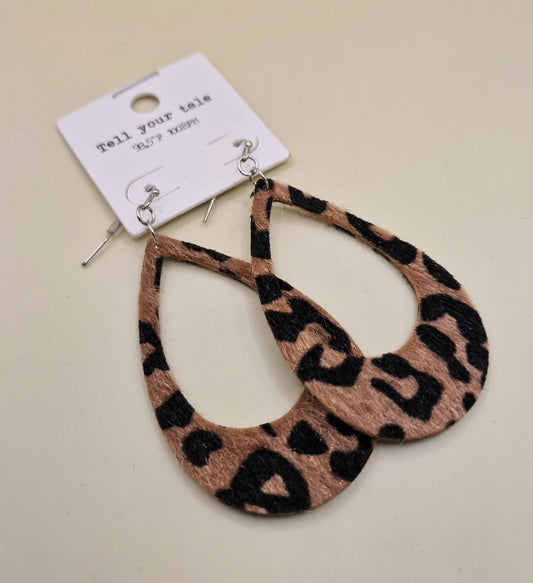 JEW-027   Leopard Fabric Teardrop Hoop Earrings