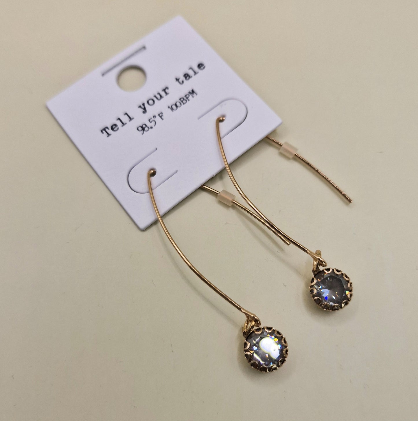 JEW-028  Grey Crystal Long Pierced Drop Fashion Earrings