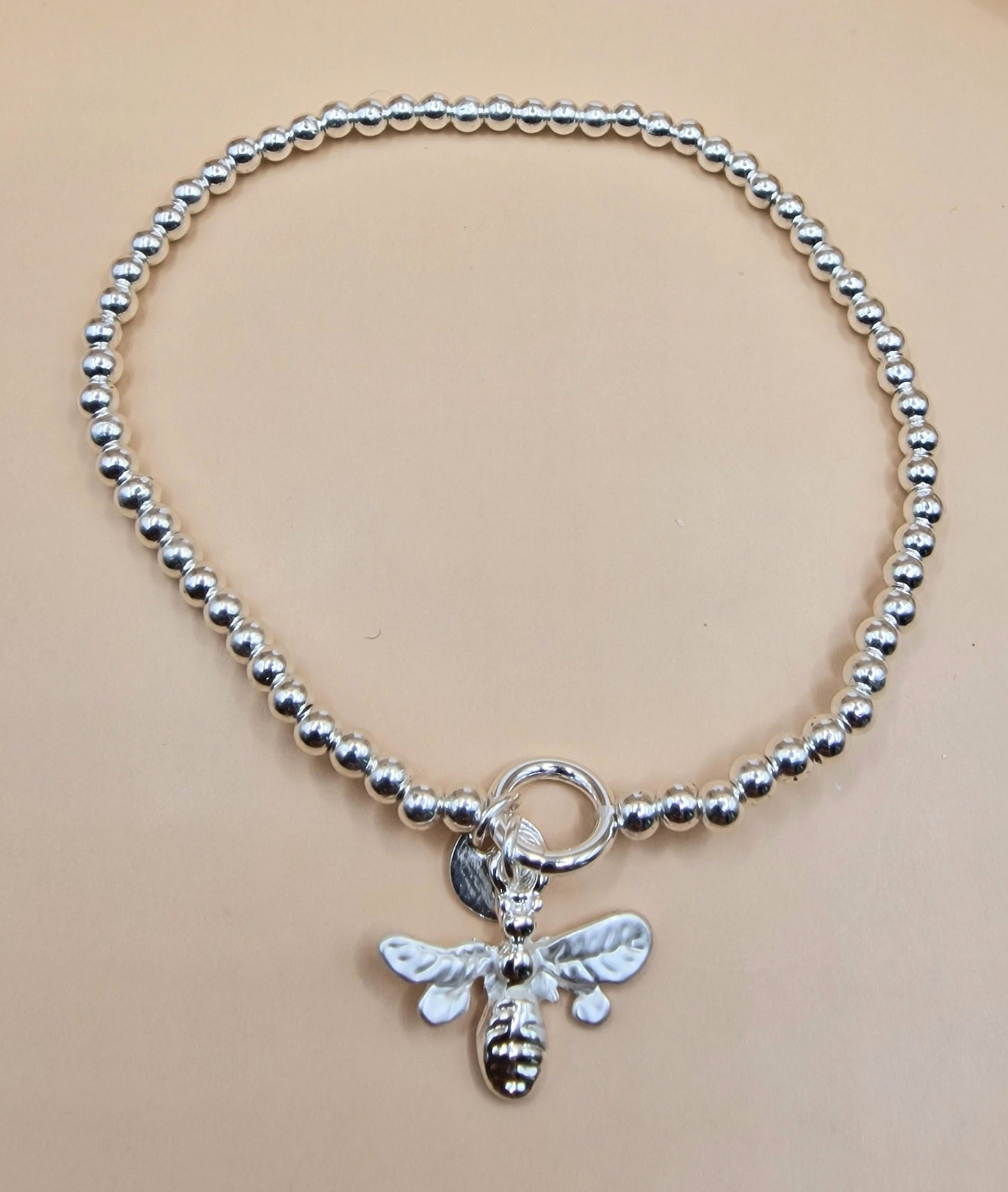 Delicate Bumble Bee Stretch Charm Bracelet Silver