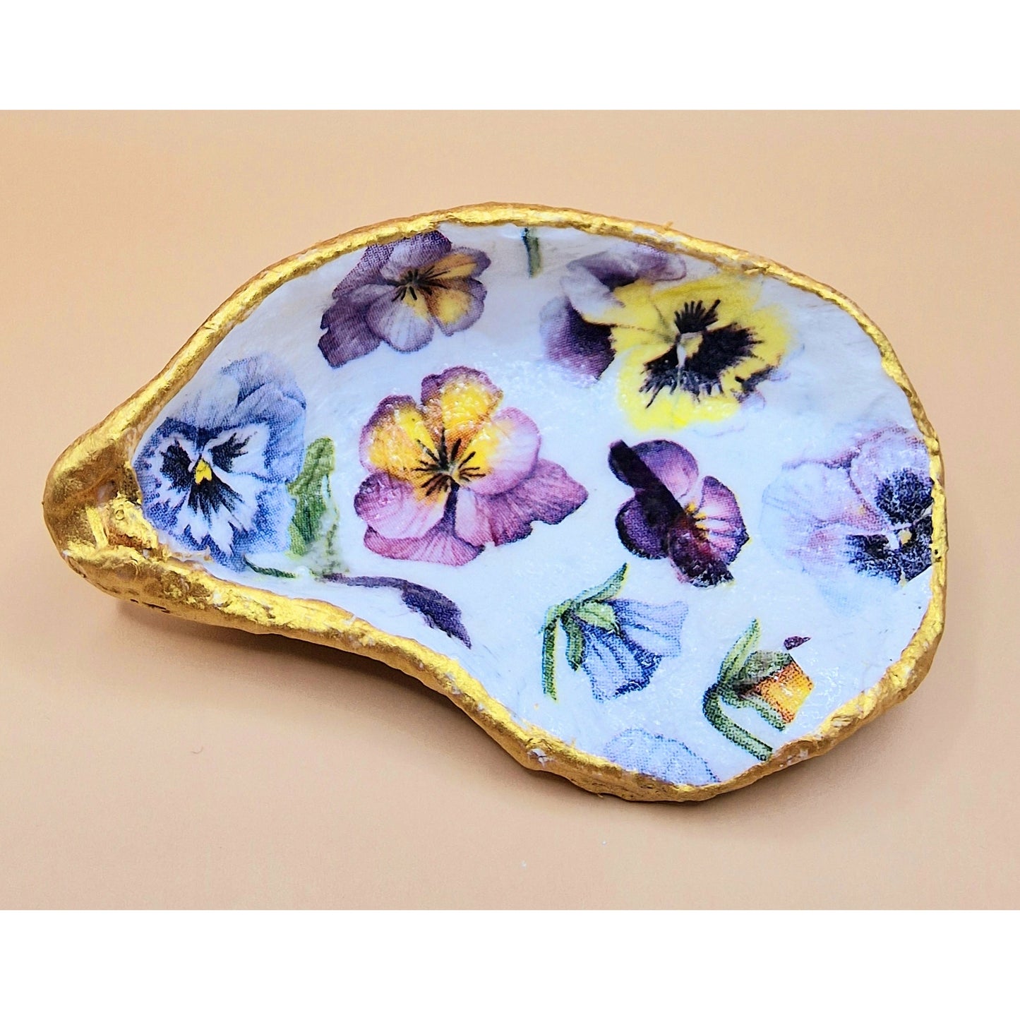 Pansy Flowers Coloured Oyster Shell Trinket Dish