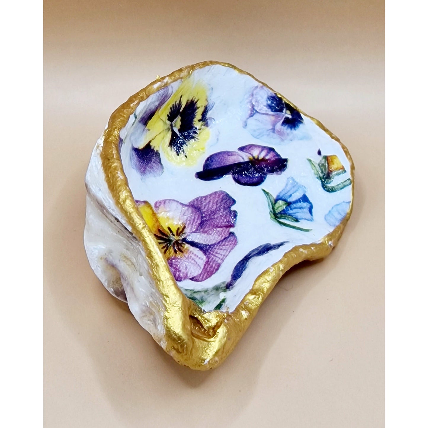 Pansy Flowers Coloured Oyster Shell Trinket Dish