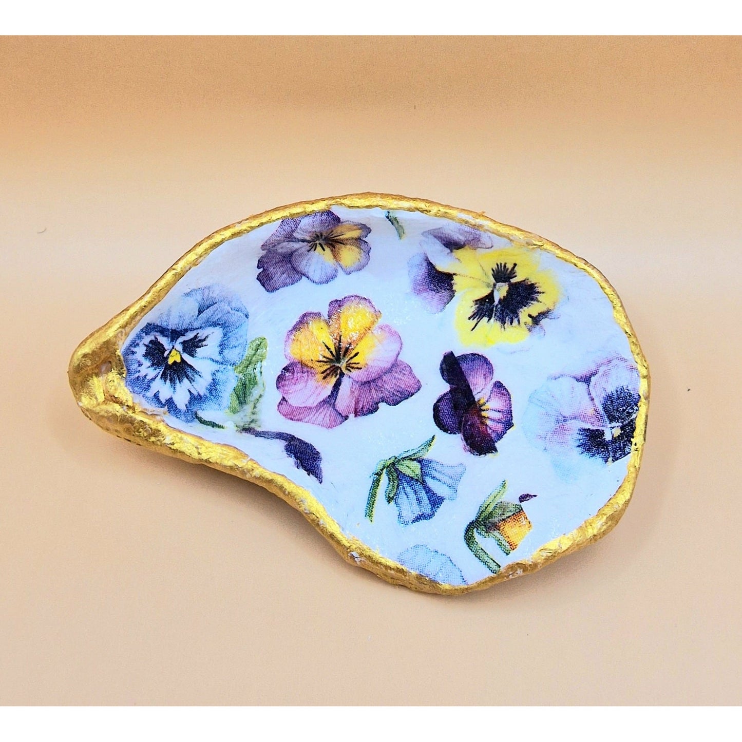 Pansy Flowers Coloured Oyster Shell Trinket Dish