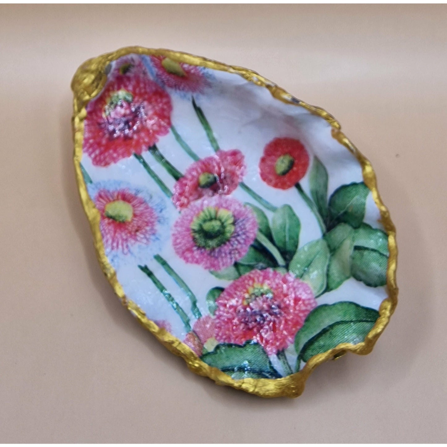 Pink Cornflowers Oyster Shell Trinket Dish