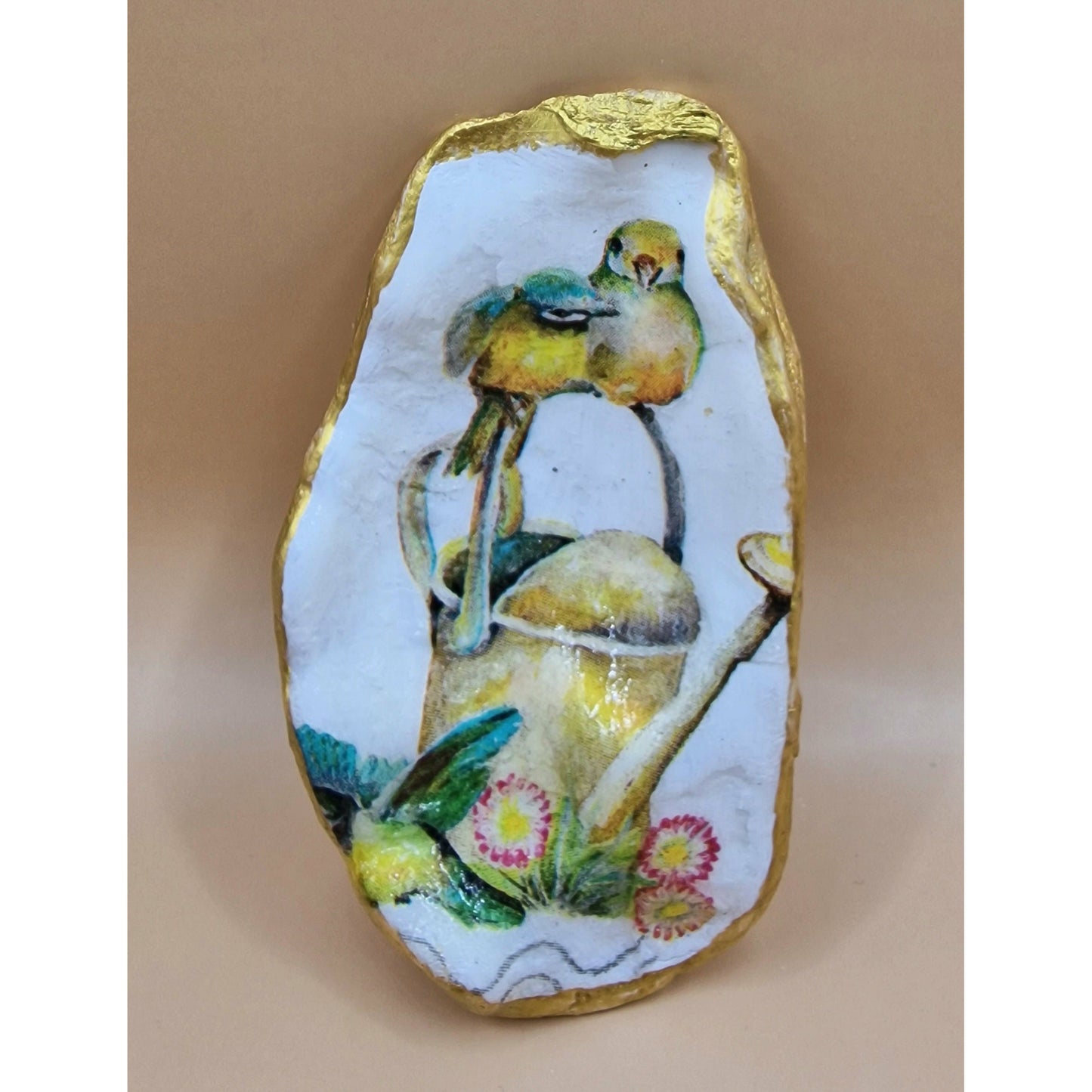 Lovebirds on Watering Can Oyster Shell Trinket Dish
