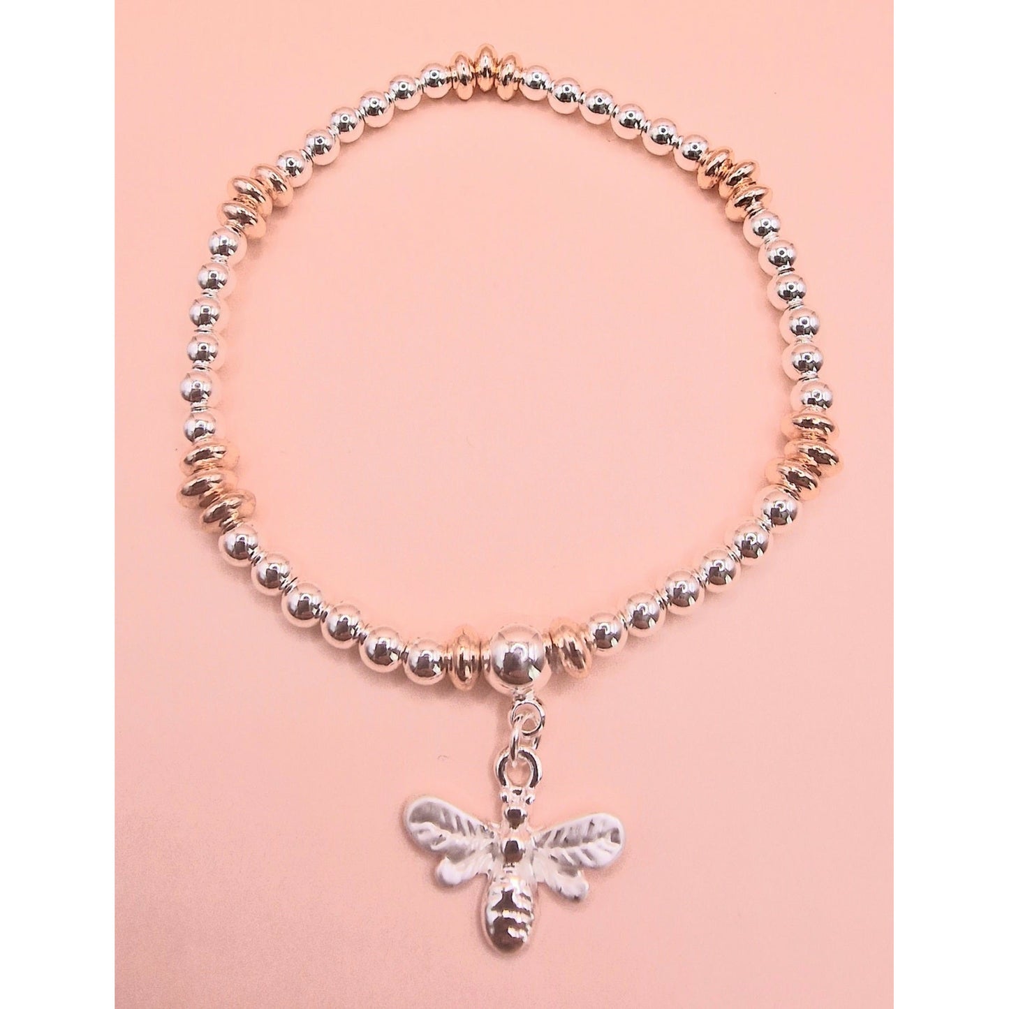 Bumble Bee Stretch Charm Bracelet Silver - Rose Gold Colour