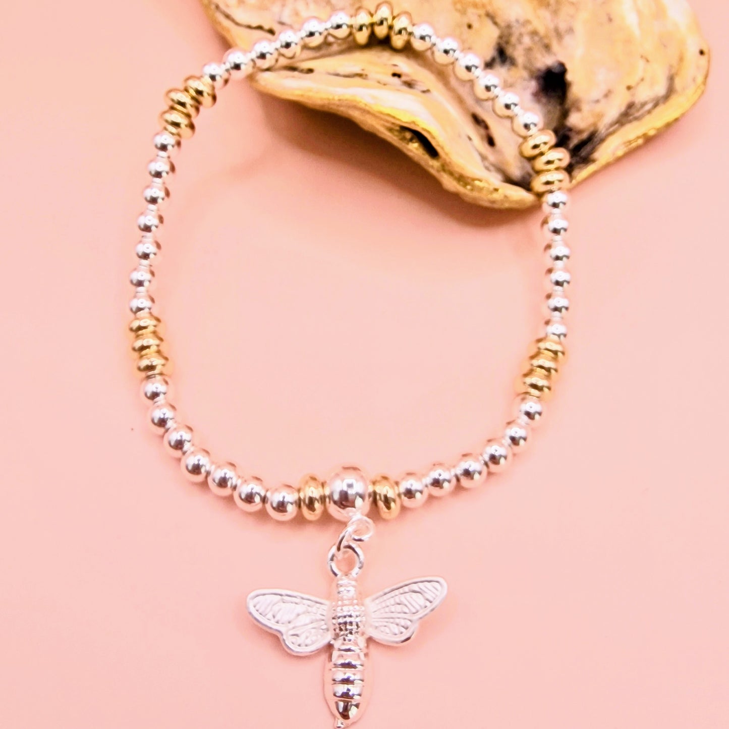 Bumble Bee Stretch Charm Bracelet Silver - Gold Colour