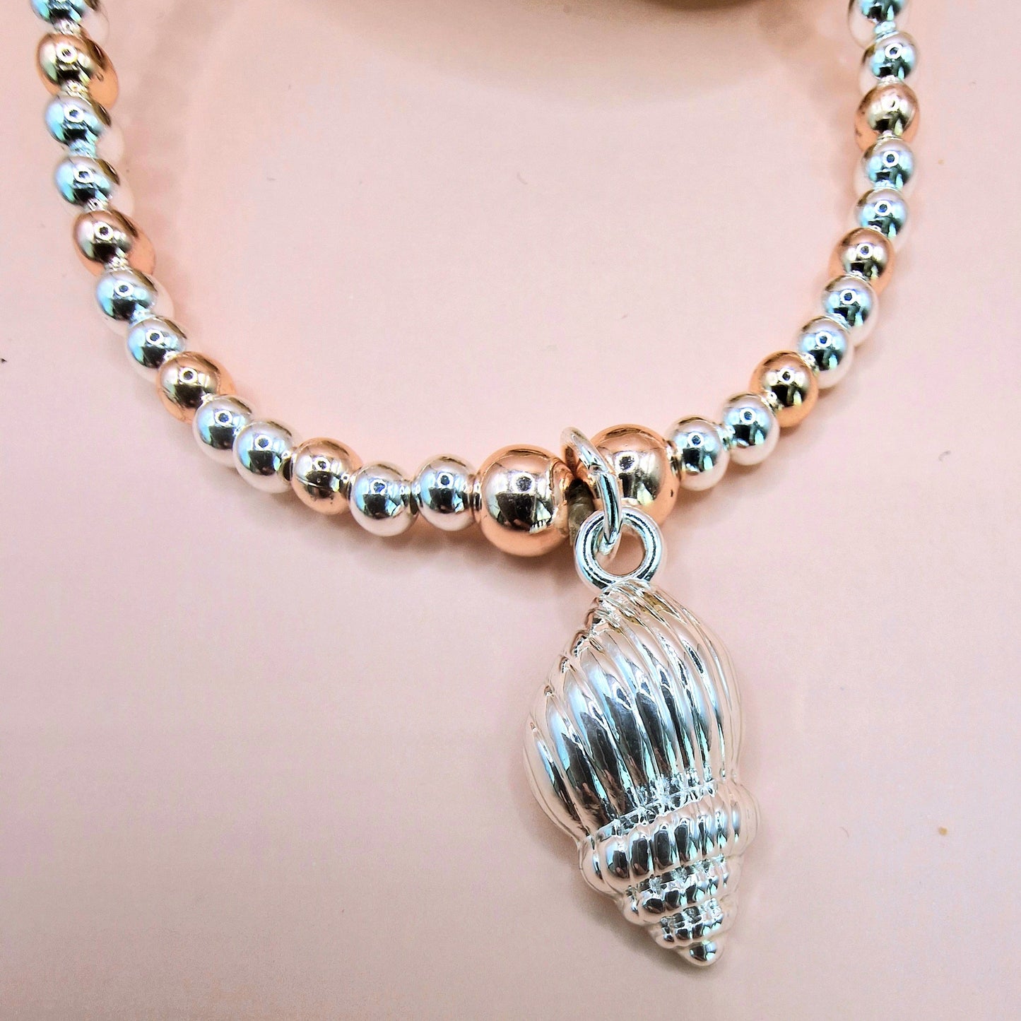 Beaded Shell Stretch Charm Bracelet Silver - Rose Gold Colour