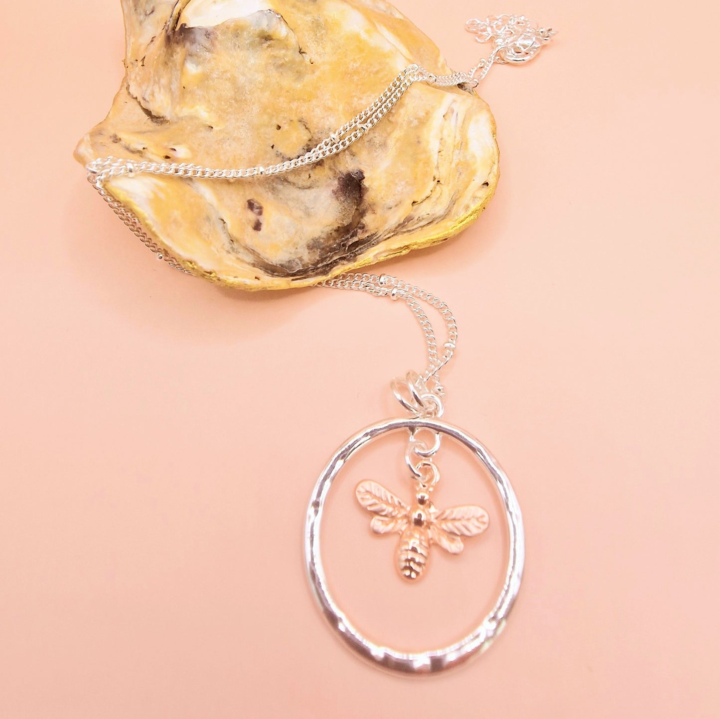 Delicate Bumble Bee Circle Necklace Silver - Rose Gold Colour