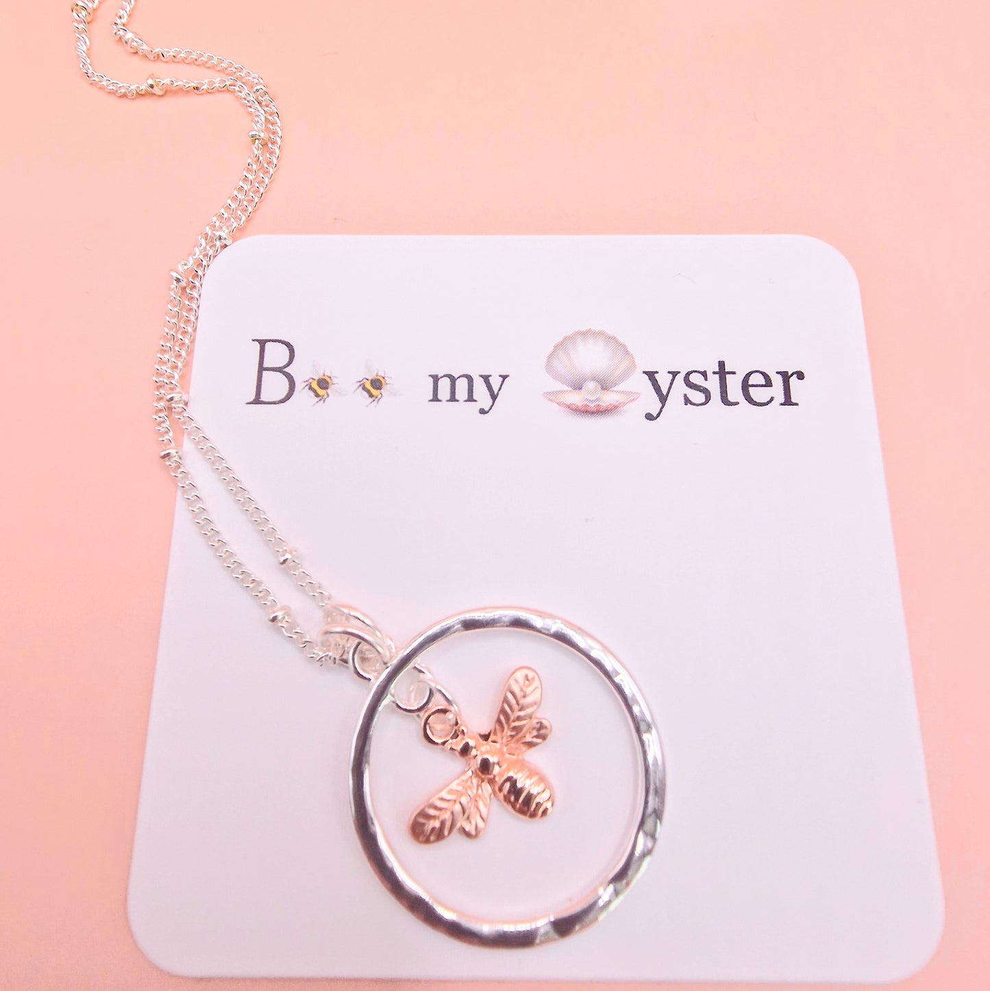 Delicate Bumble Bee Circle Necklace Silver - Rose Gold Colour