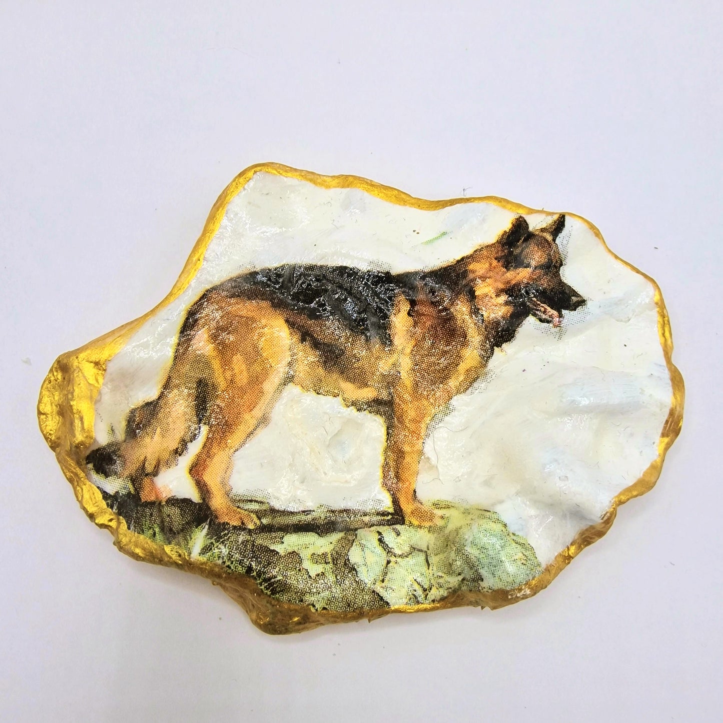 Alsatian Dog Oyster Shell Trinket Dish
