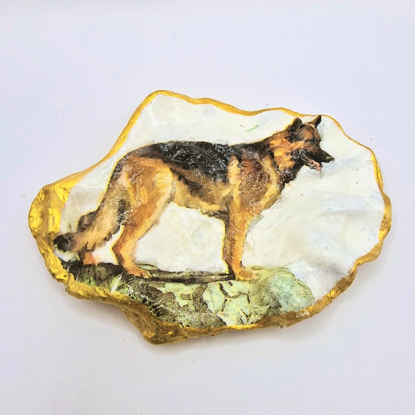 Alsatian Dog Oyster Shell Trinket Dish