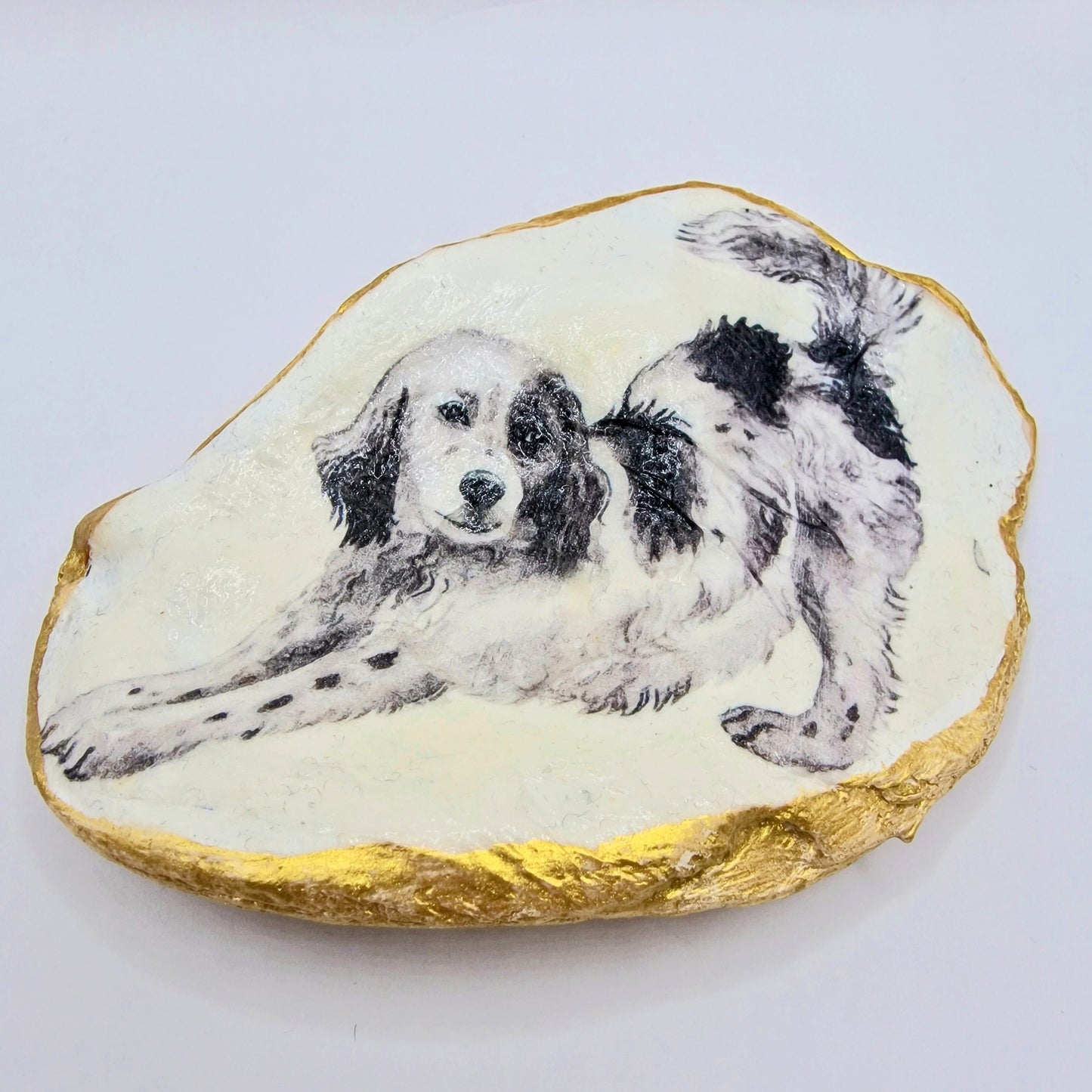 White Black Dog Large Oyster Shell Trinket Dish