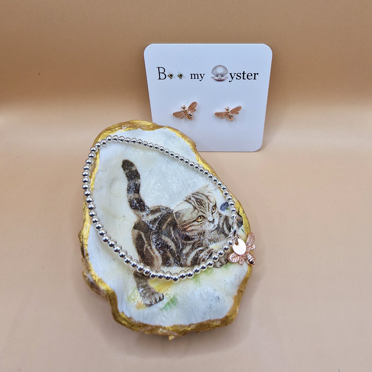 Tabby Cat Kitten Oyster Shell Trinket Dish