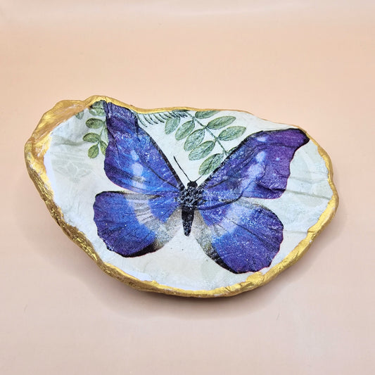 Royal Blue Butterfly Oyster Shell Trinket Dish