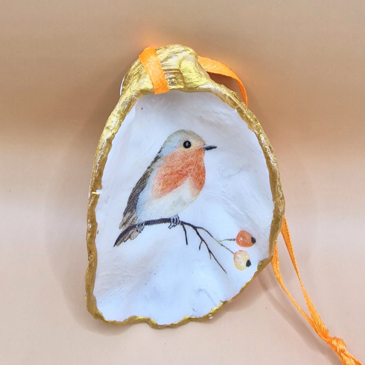 Hanging Ornament Robin Redbreast Oyster Shell Decoration