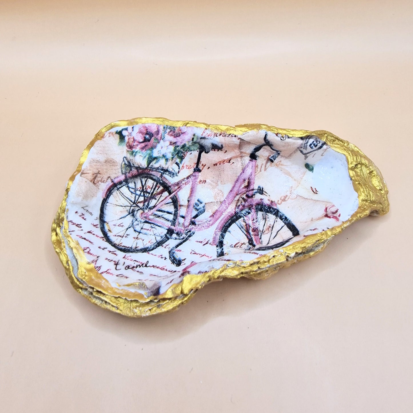 Parisian Bicycle Pink Medium Oyster Shell Trinket Dish