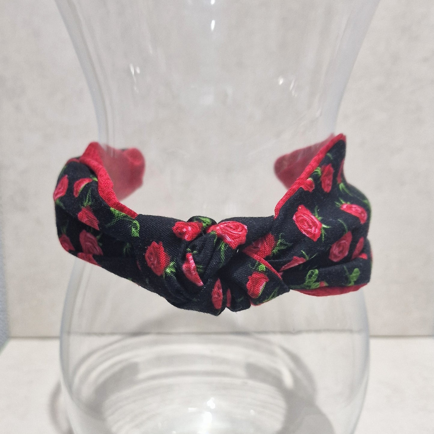 Hairband Red Roses Cotton Fabric Bespoke Top Knot Headband
