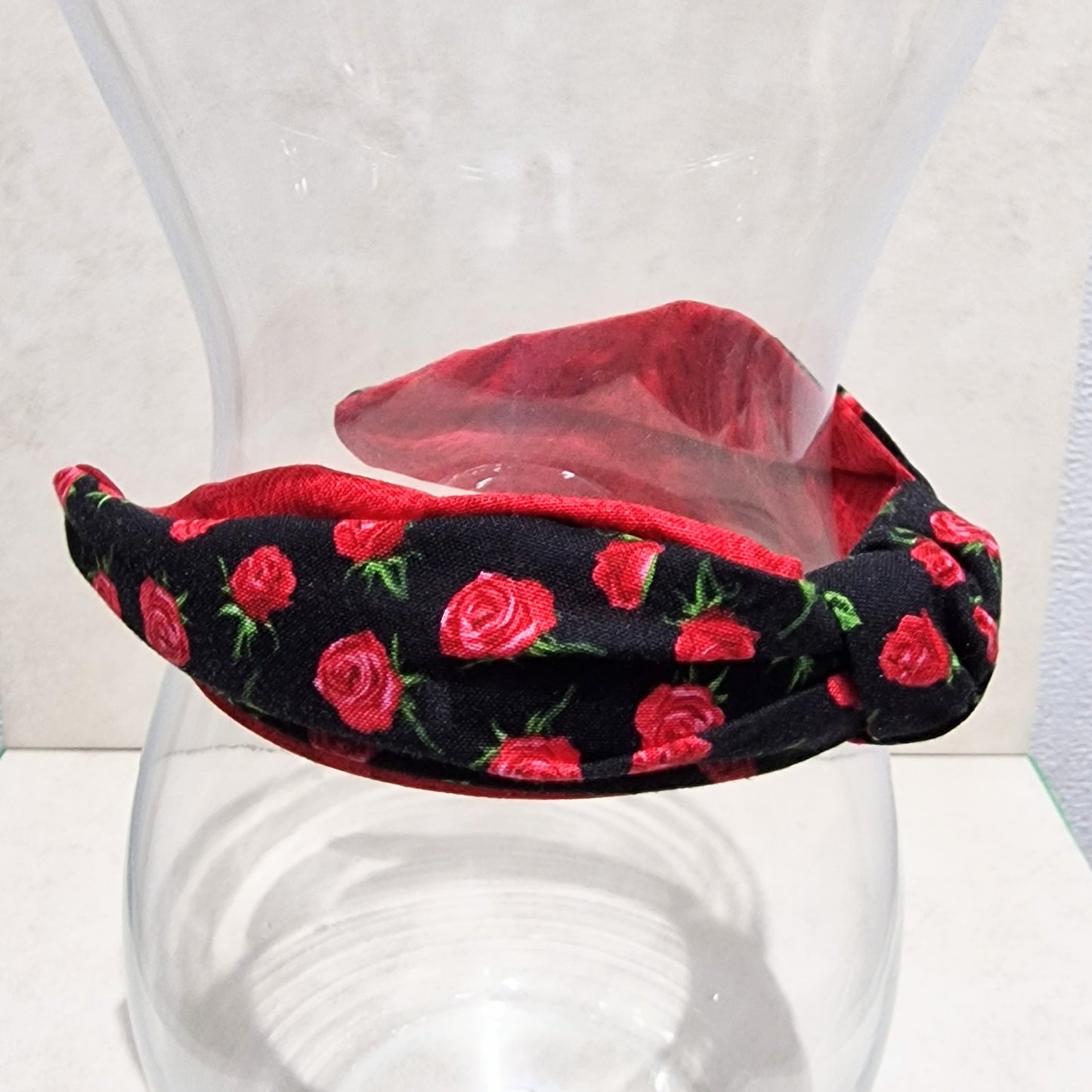 Hairband Red Roses Cotton Fabric Bespoke Top Knot Headband