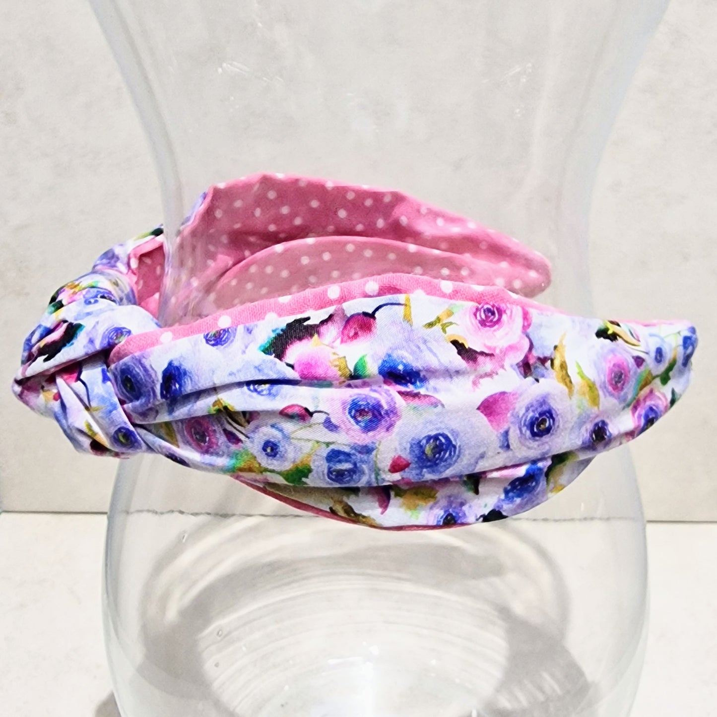 Hairband Anenomes Lilac Pink Cotton Fabric Bespoke Top Knot Headband