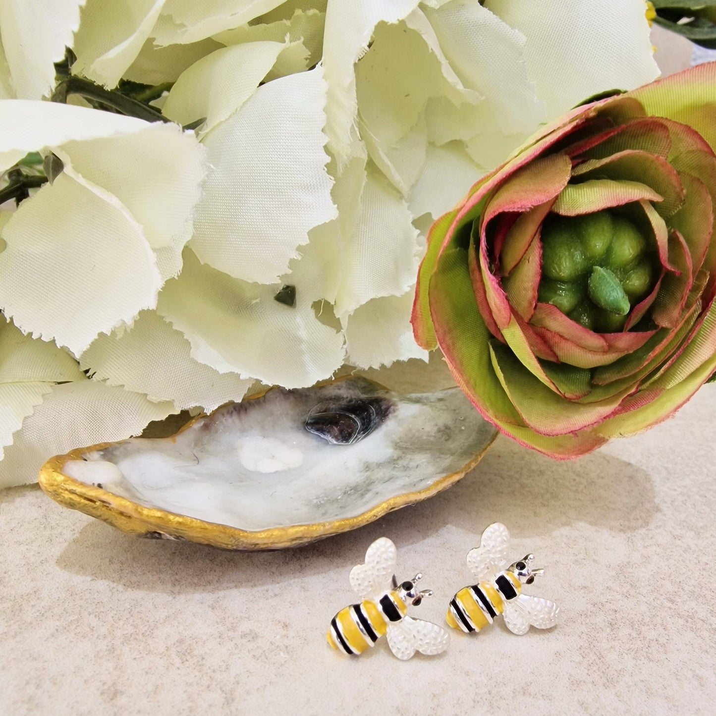 Bumble Bee Pierced Stud Earrings Silver Yellow Coloured