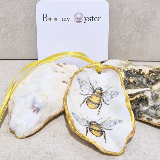 Bumble Bee Duo Oyster Shell Ornament Decoration 7cm