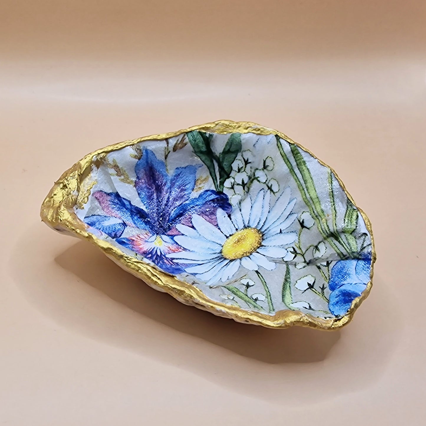 Iris Daisy Flowers Oyster Shell Trinket Dish