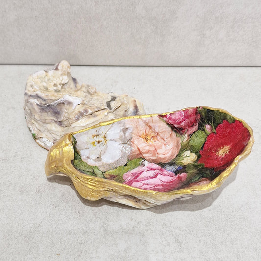 Vintage Roses Large Oyster Shell Trinket Dish