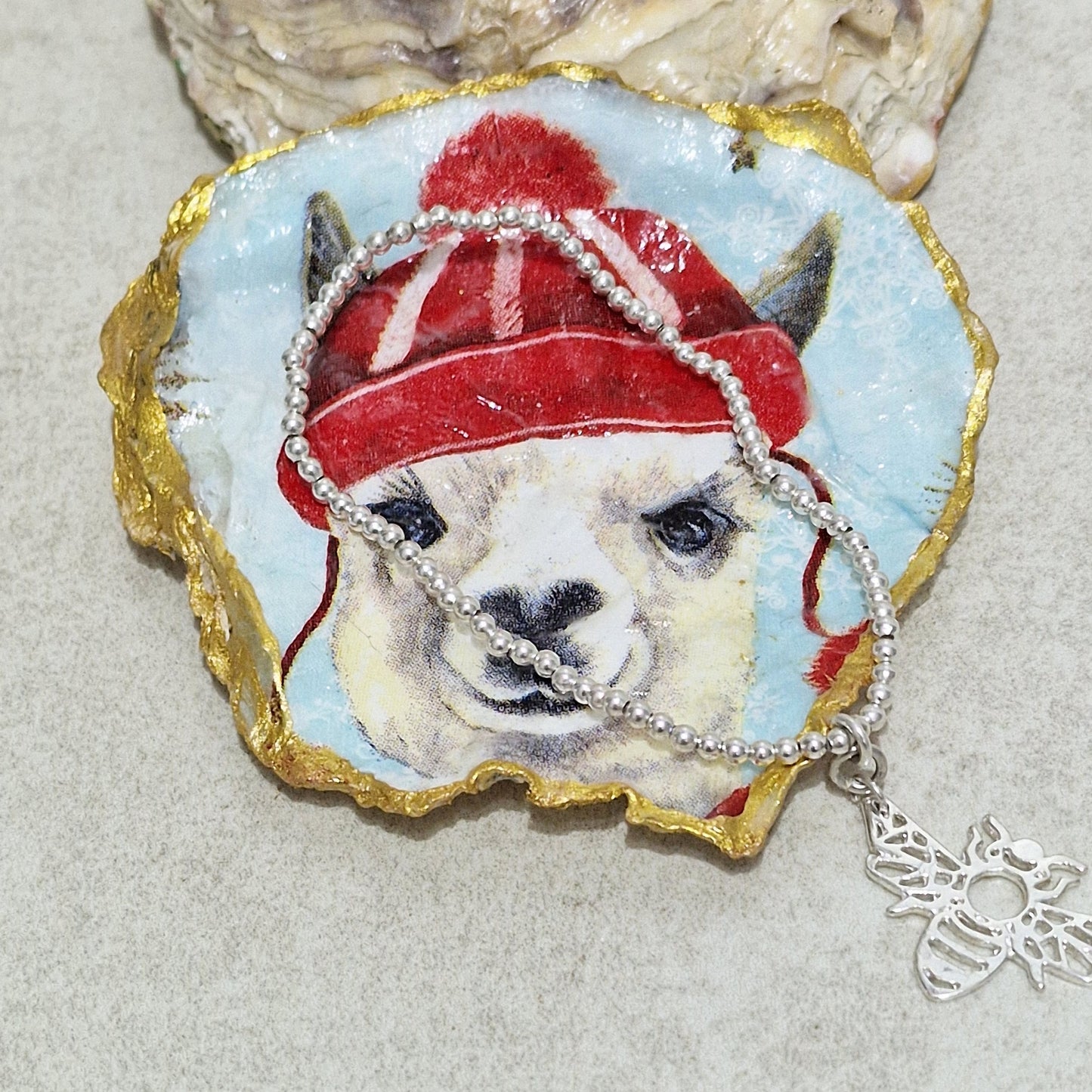 Christmas Llama Alpaca Oyster Shell Trinket Dish