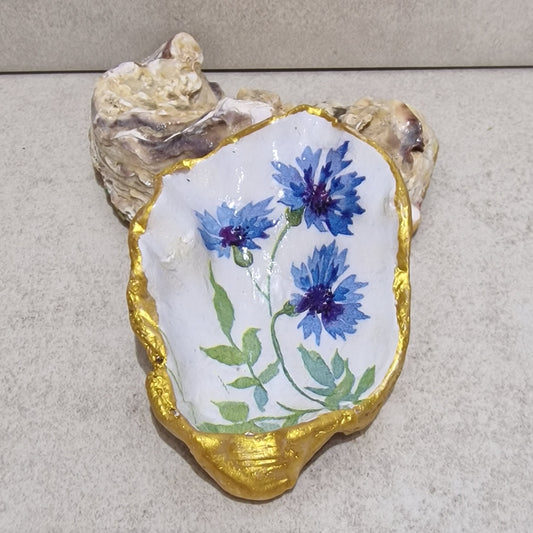 Blue Cornflower Small Oyster Shell Trinket Dish