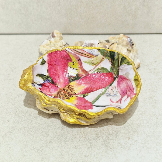 Pink Iris Flower Medium Oyster Shell Trinket Dish