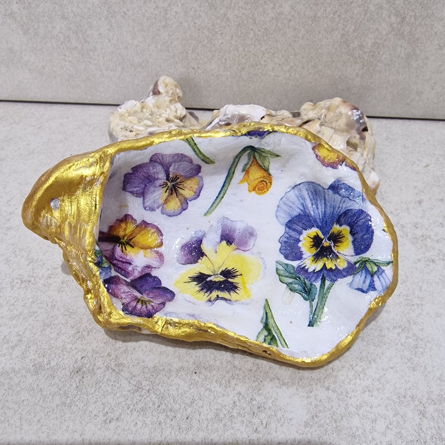 Pretty Pansies Oyster Shell Trinket Dish