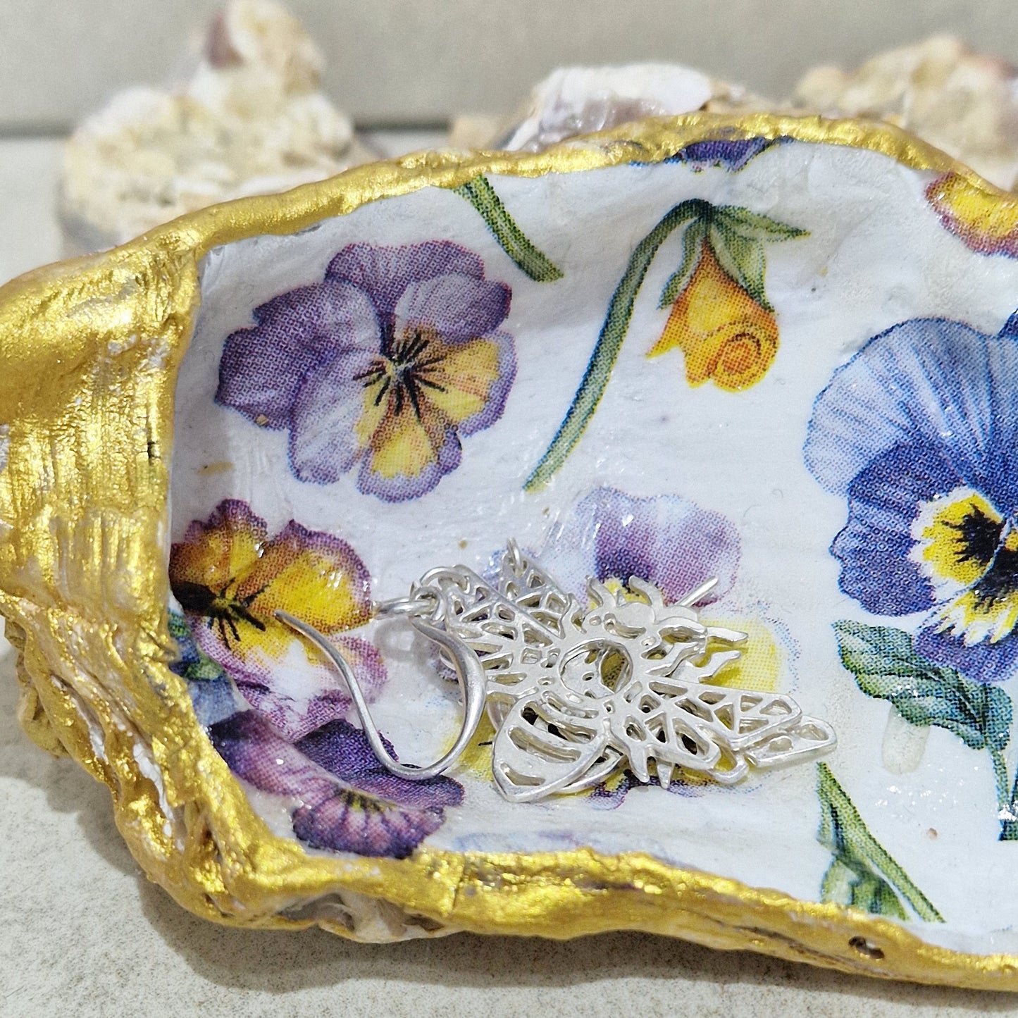 Pretty Pansies Oyster Shell Trinket Dish