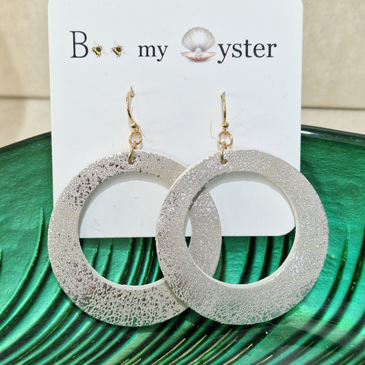 Silver Metallic Fabric Pierced Drop Hoop Fashion Earrings