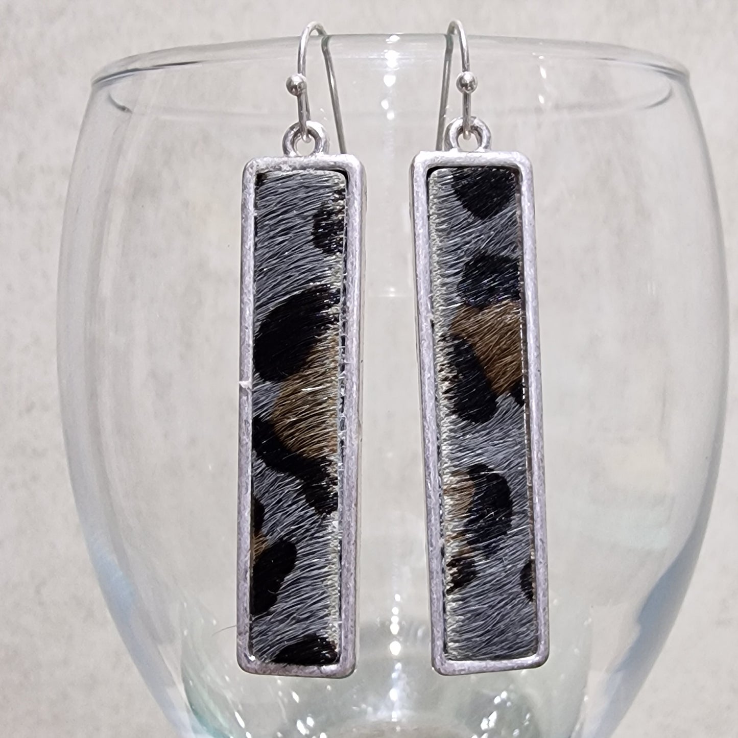 Grey Leopard Print Pierced Drop Fashion Earrings