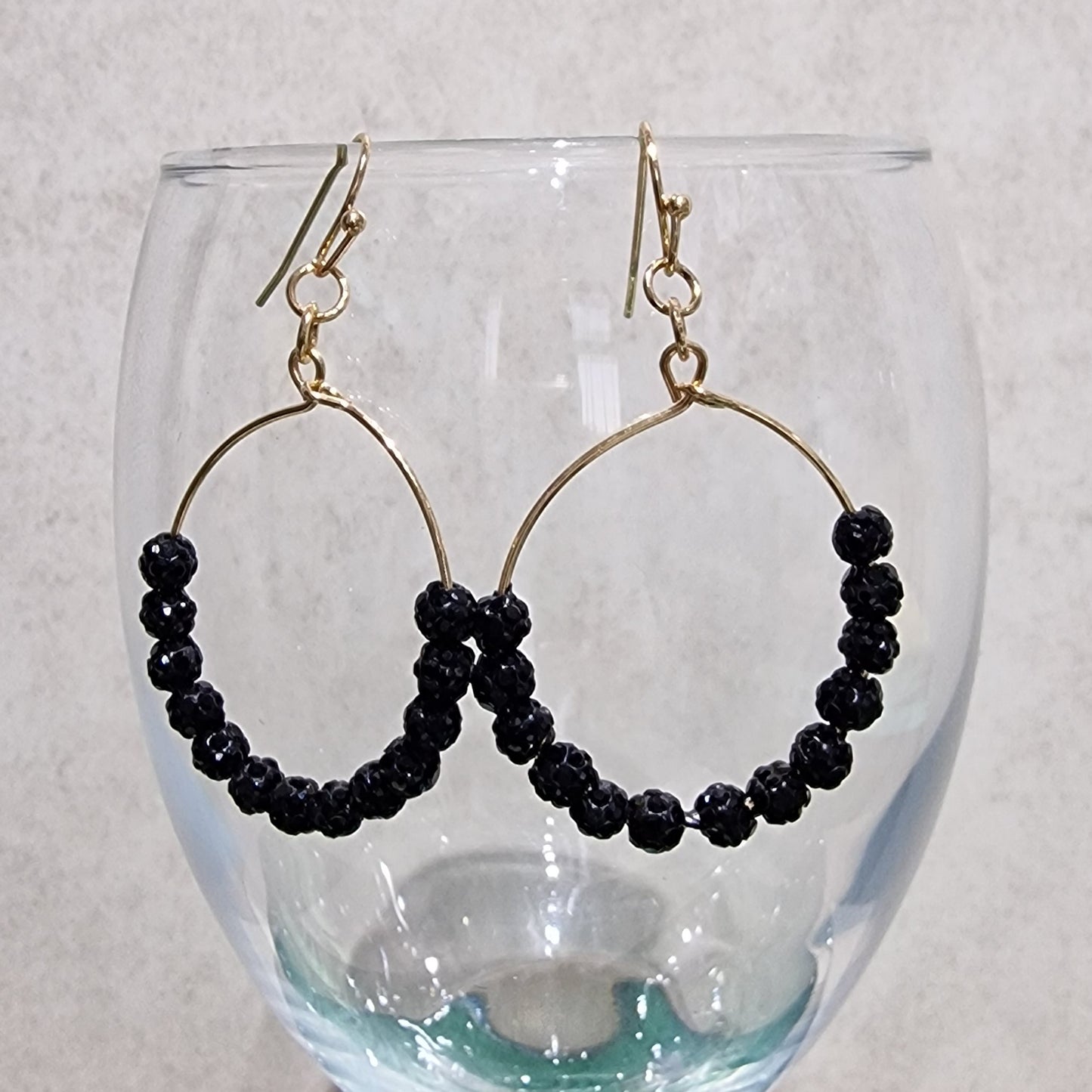 JEW-018  Black Crystal Ball Pierced Hoop Fashion Earrings