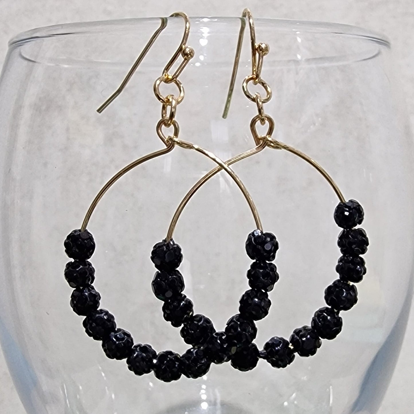 JEW-018  Black Crystal Ball Pierced Hoop Fashion Earrings
