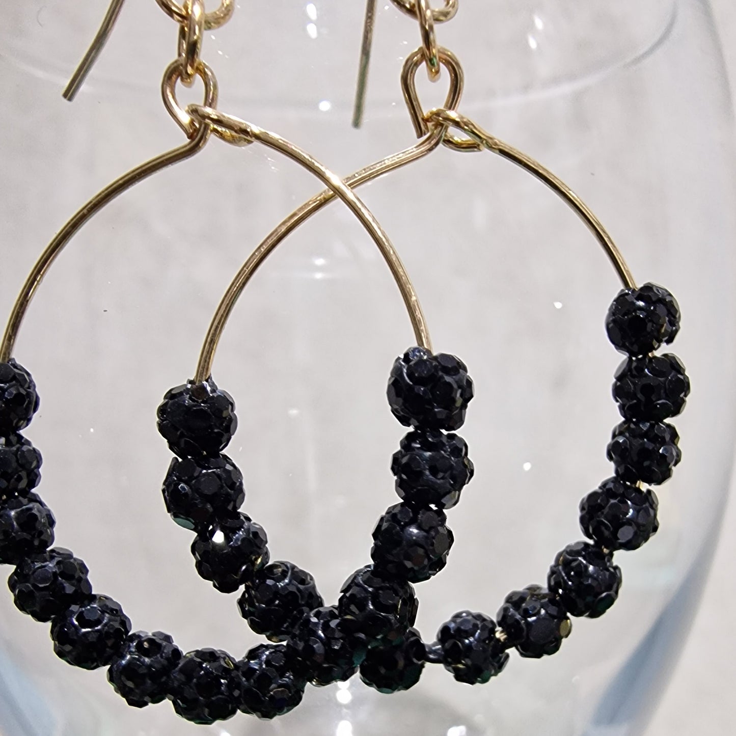 JEW-018  Black Crystal Ball Pierced Hoop Fashion Earrings