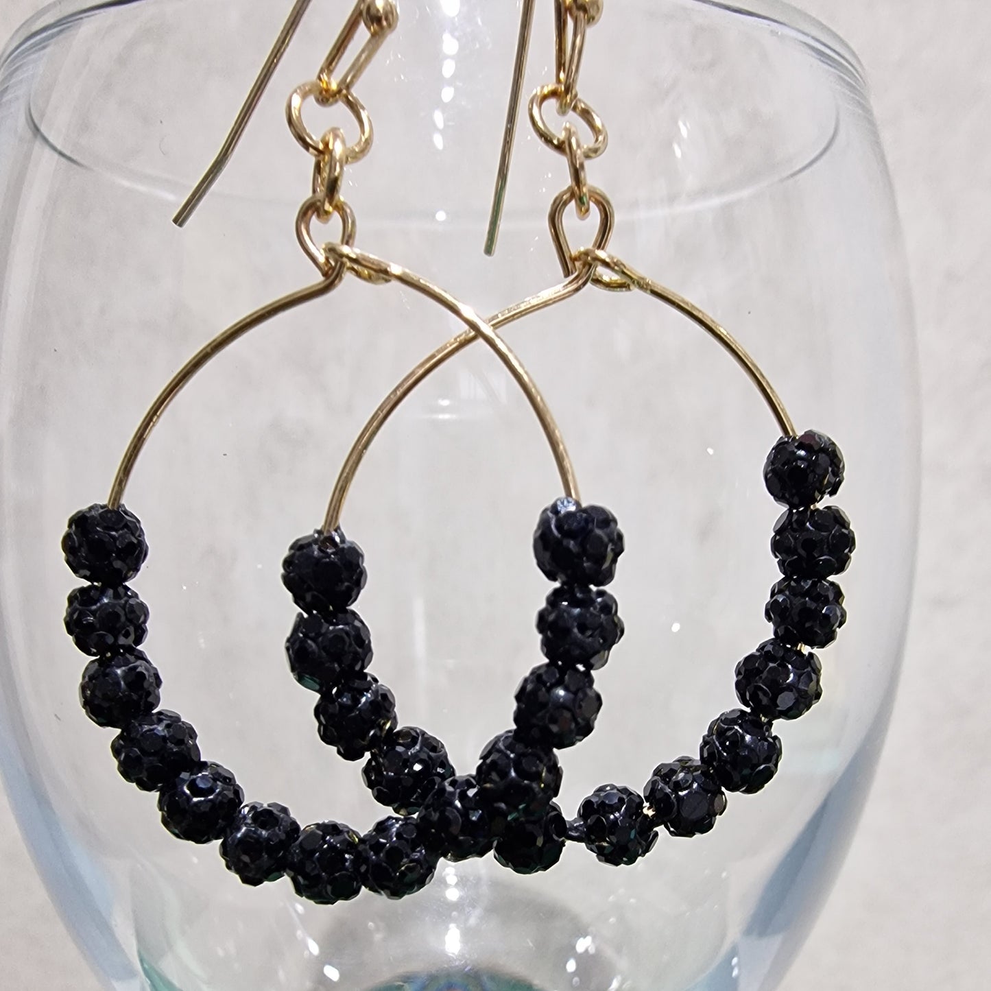 JEW-018  Black Crystal Ball Pierced Hoop Fashion Earrings
