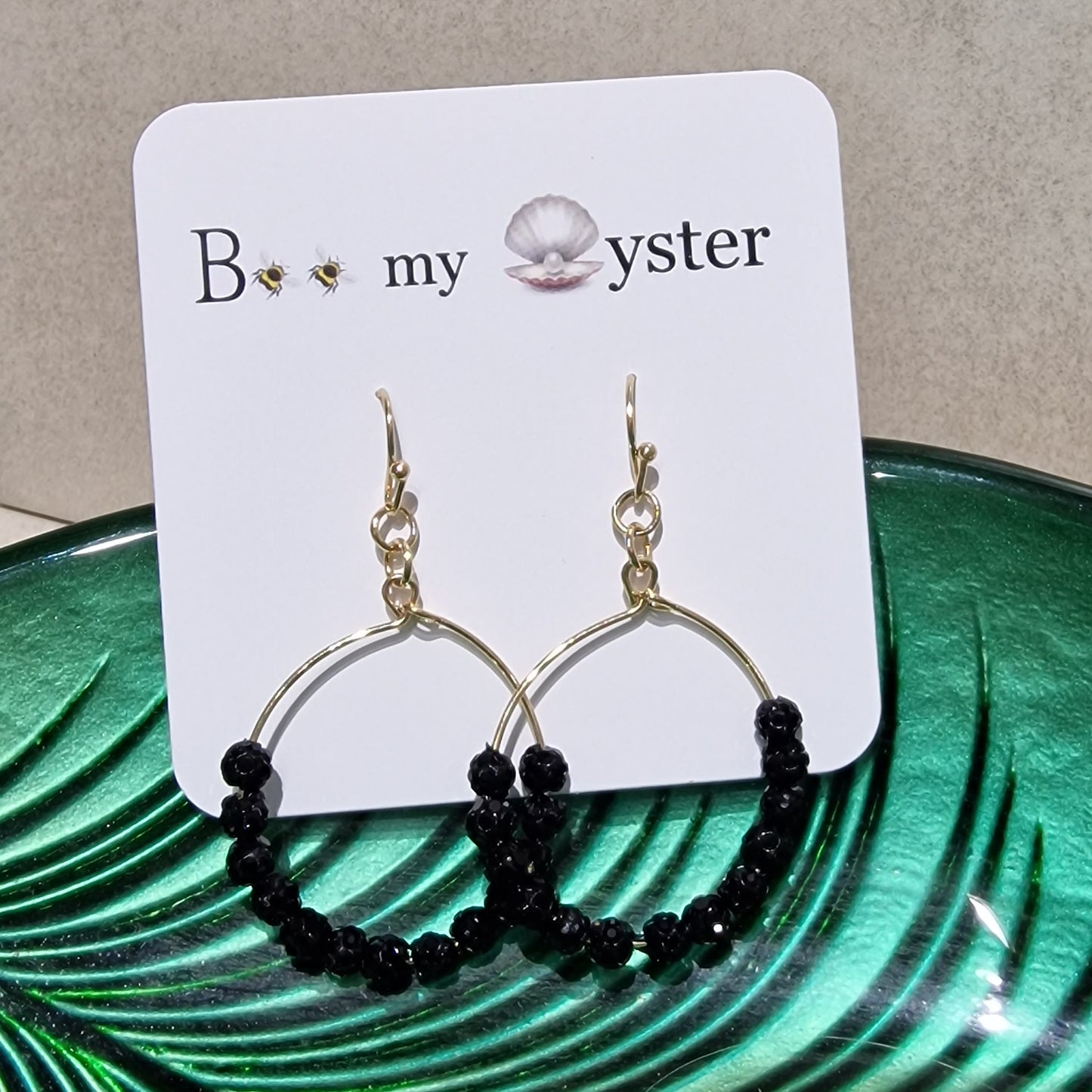 JEW-018  Black Crystal Ball Pierced Hoop Fashion Earrings