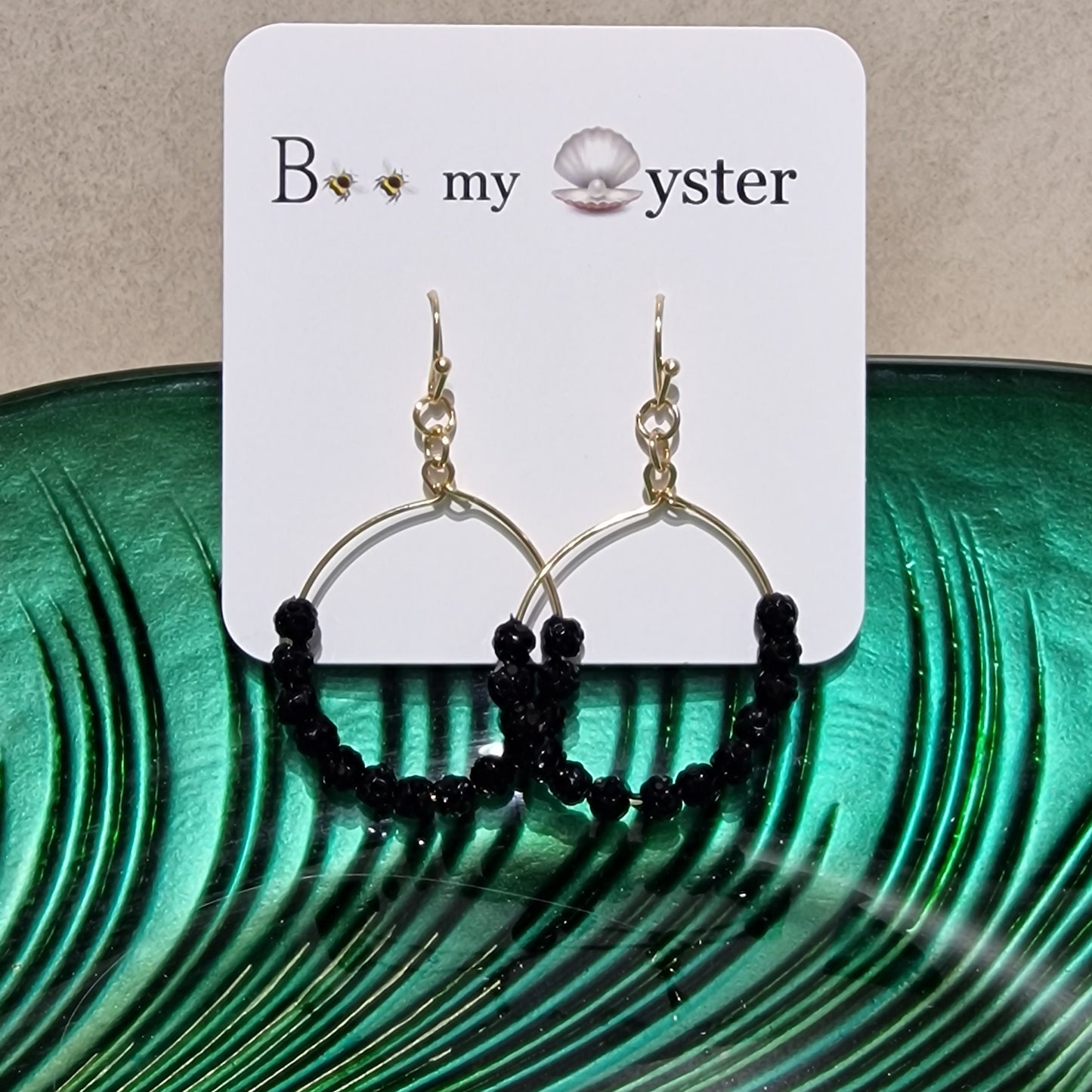 JEW-018  Black Crystal Ball Pierced Hoop Fashion Earrings
