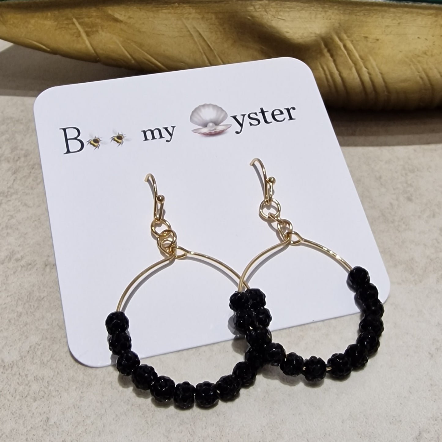 JEW-018  Black Crystal Ball Pierced Hoop Fashion Earrings