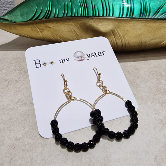 JEW-018  Black Crystal Ball Pierced Hoop Fashion Earrings