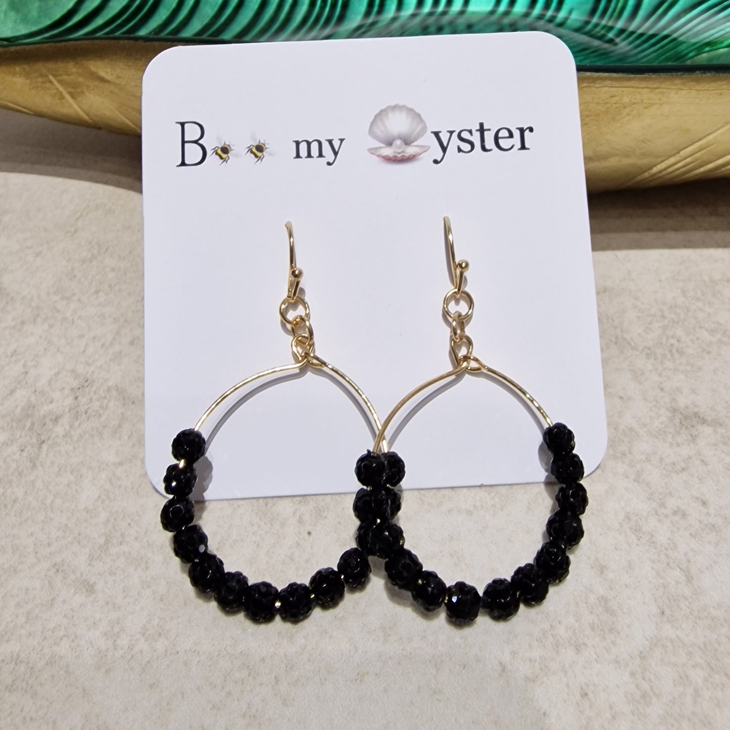 JEW-018  Black Crystal Ball Pierced Hoop Fashion Earrings