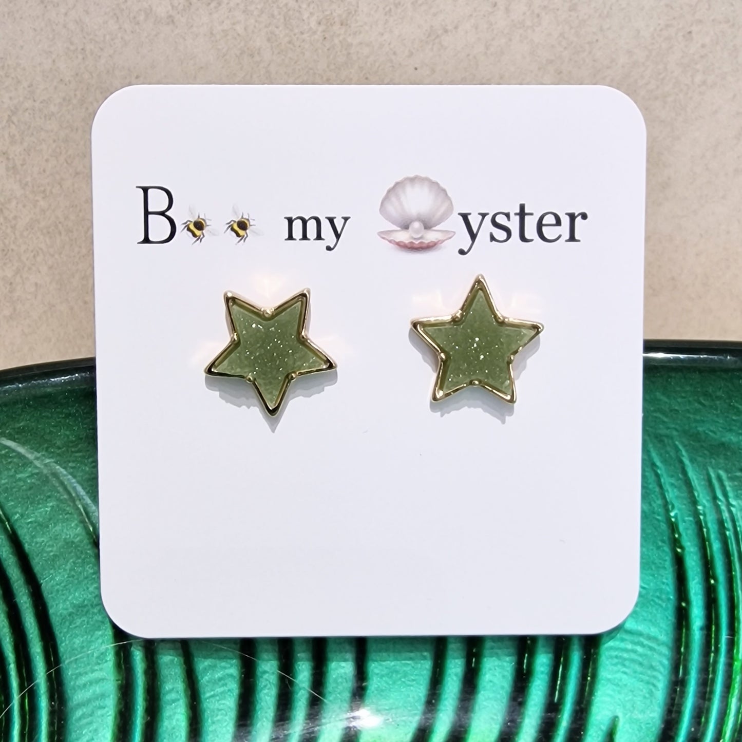 Olive Green Druzy Star Stud Pierced Fashion Earrings