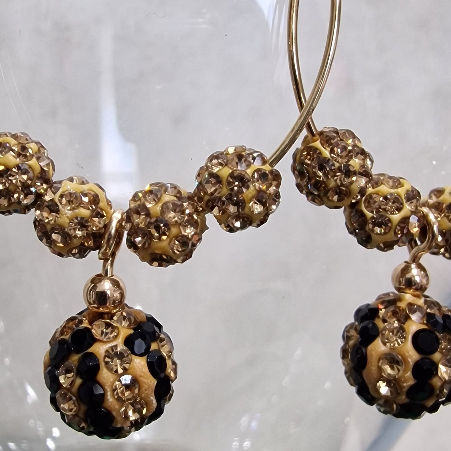 Leopard Print Crystal Ball Pierced Hoop Gold Fashion Earrings