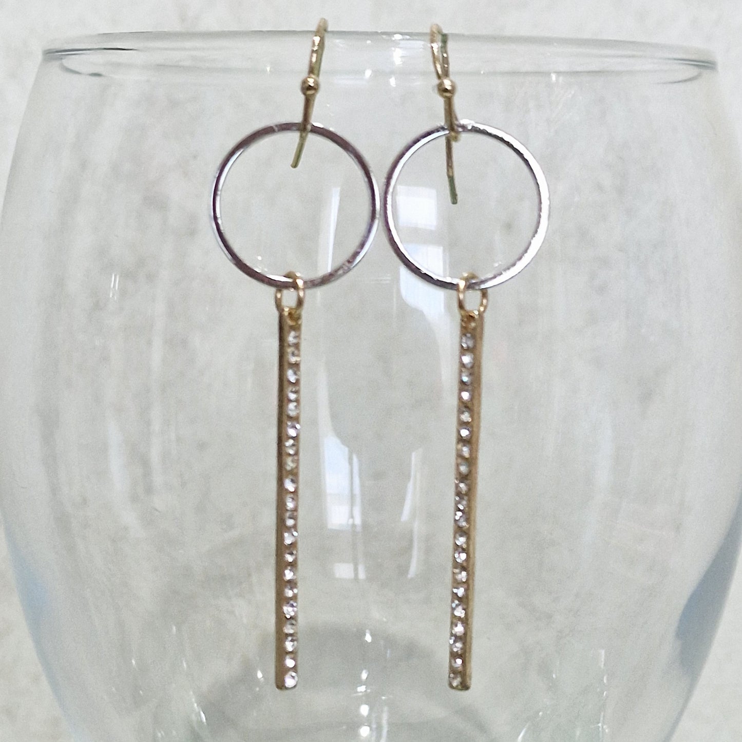 Gold Clear Crystal Bar Pierced Fashion Earrings