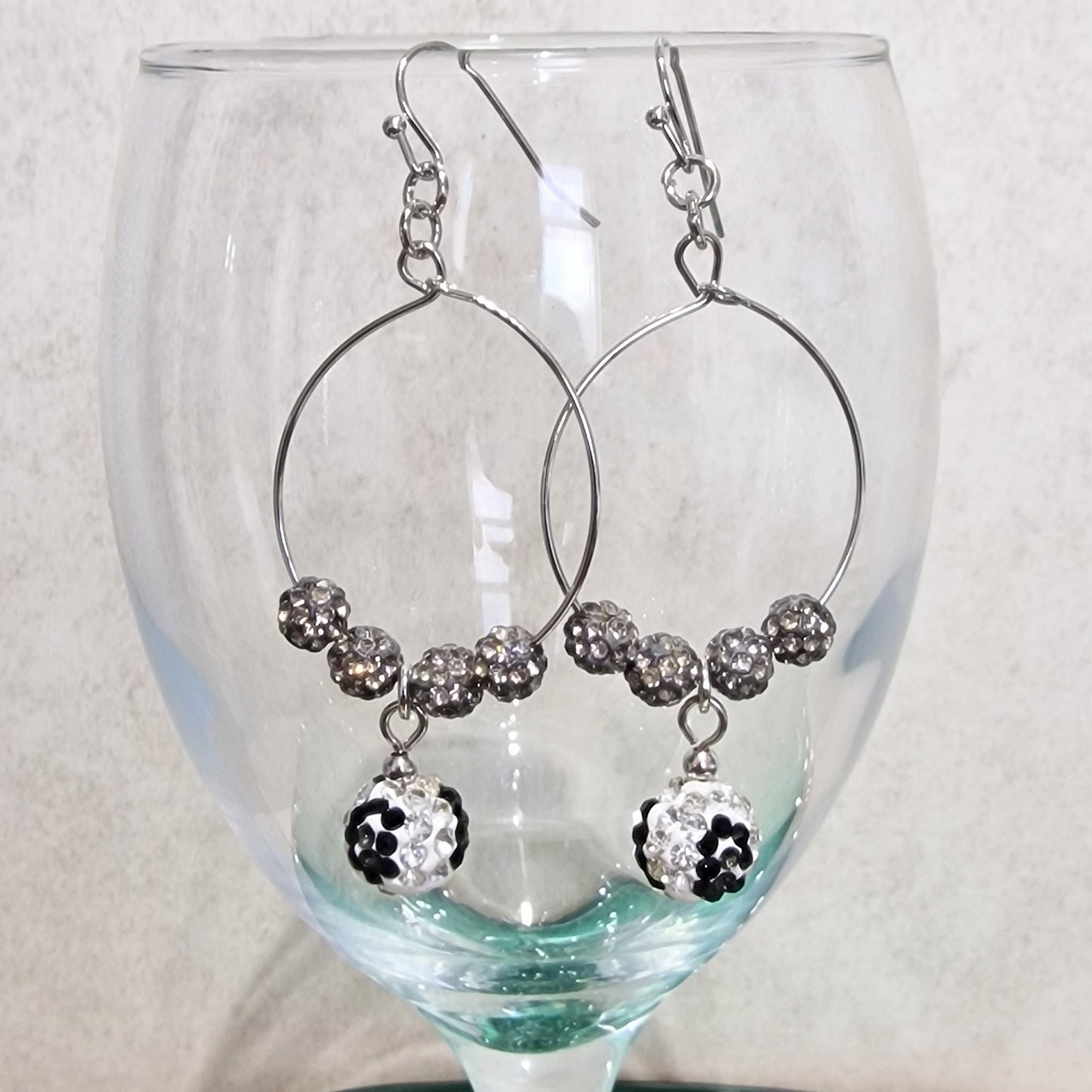 Zebra Print Crystal Ball Pierced Hoop Gold Fashion Earrings