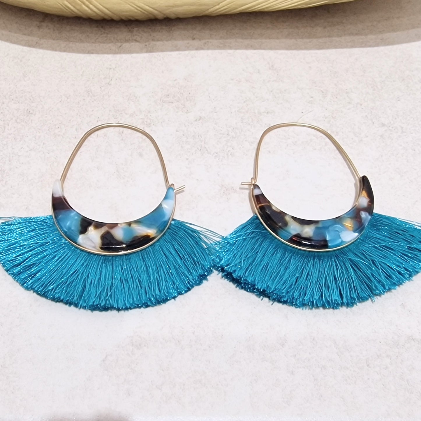 Stylish Teal Silk Fan Pierced Fashion Earrings