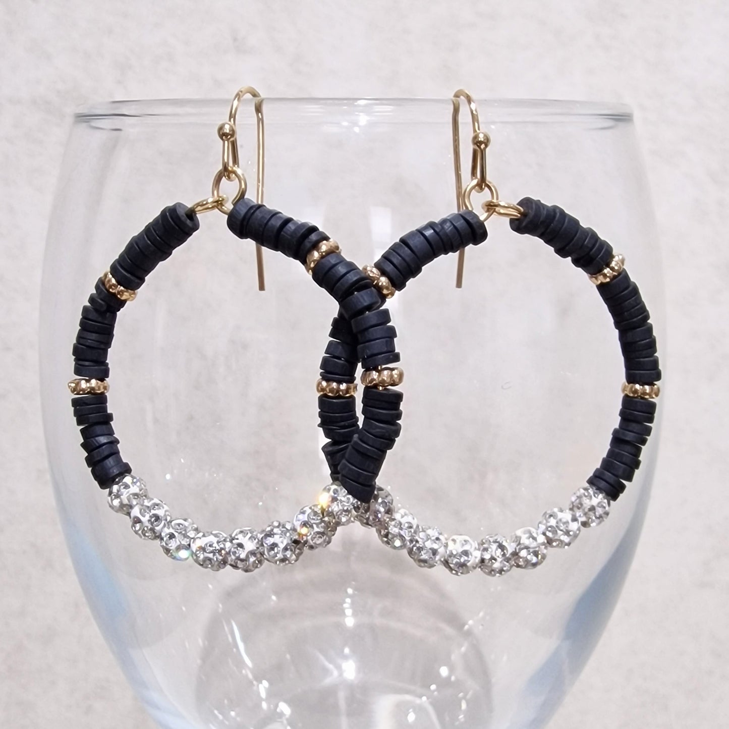 Black Clear Crystal Ball Pierced Hoop Fashion Earrings