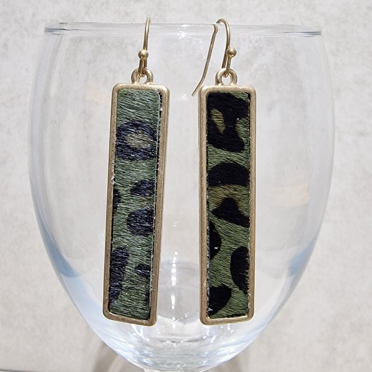 Olive Green Leopard Print Pierced Drop Fashion Earrings